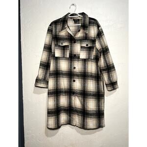 Papillon plaid button down long line duster shacket womens‎ medium cowgirlcore